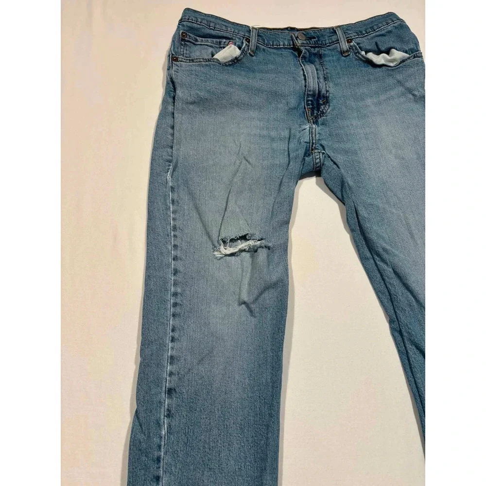 Levis 514 Straight Leg Mens Light‎ Wash Distressed Blue Denim Jeans 36x30